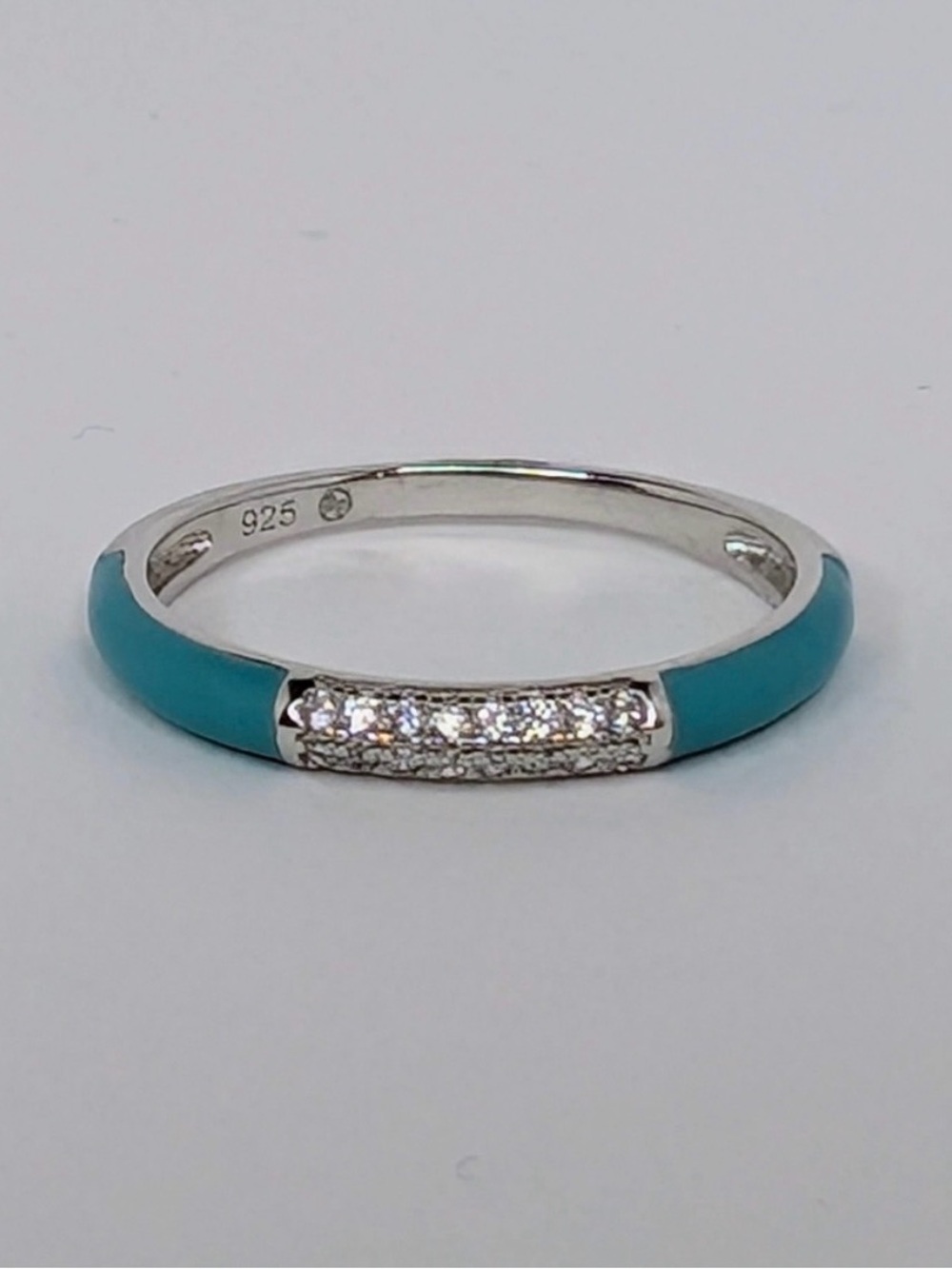 Sleeping Beauty Turquoises size 7 sterling silver 925 lab diamonds